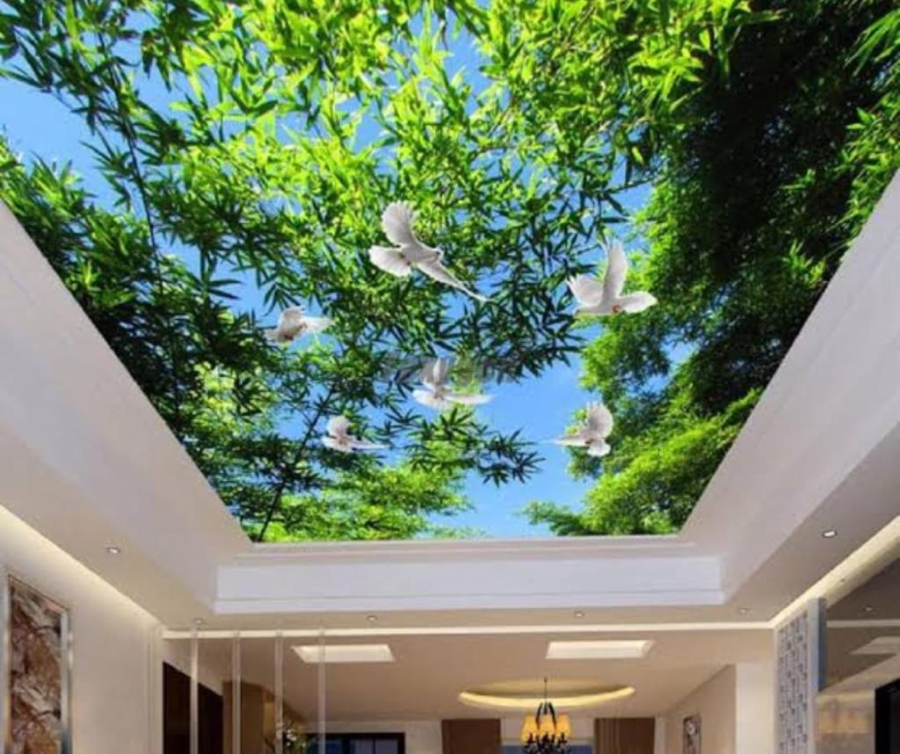 Backlit forest canopy ceiling